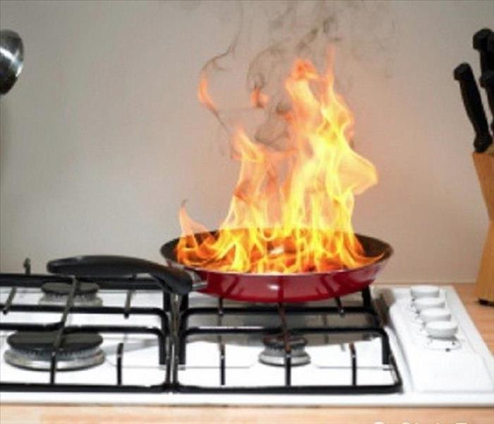 pan on stove in flames