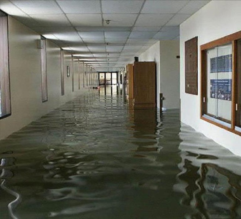 Commercial property hallway flooded about 2 feet